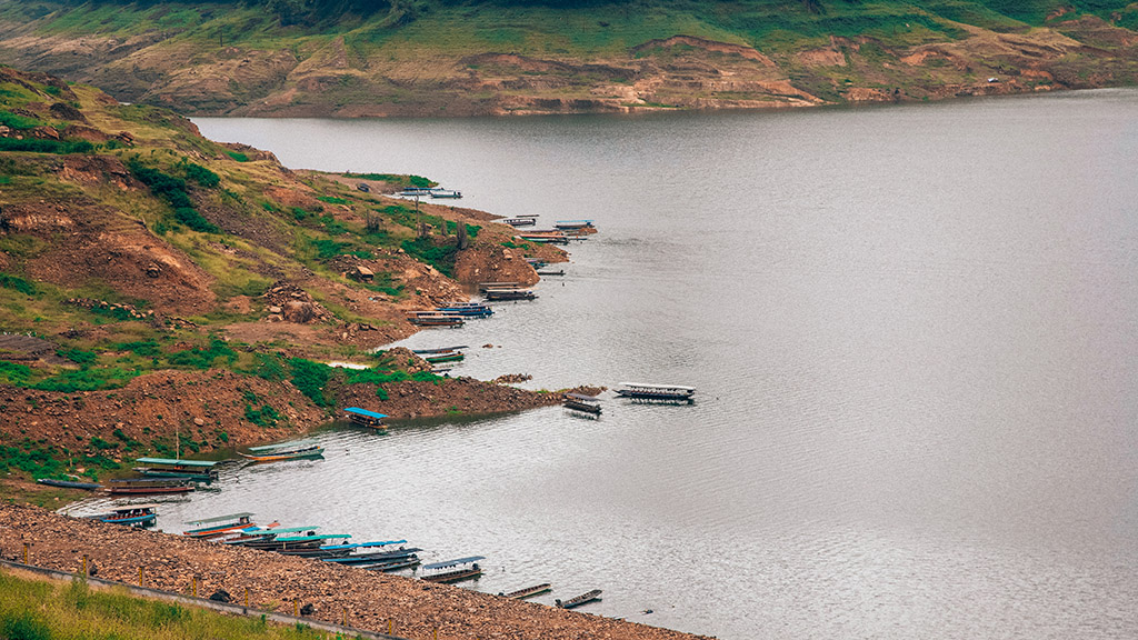 The longest concrete dam in the world Khun Dan Prakarn Chon Dam in Thailand